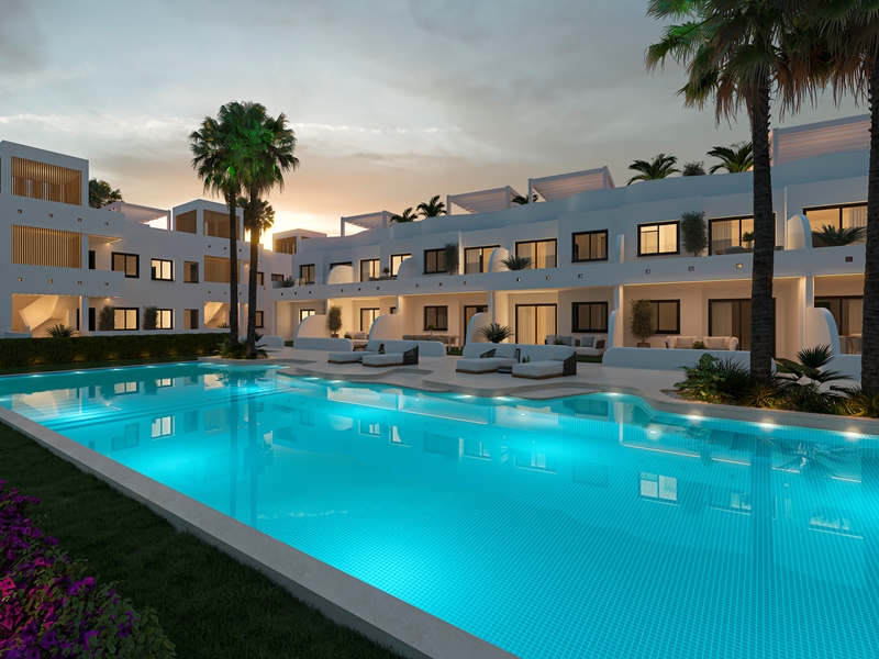 Vista jardín nocturna